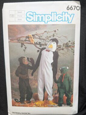 Simplicity 6670 Costume Pattern - Monkey, Penguin, Frog - UNCUT